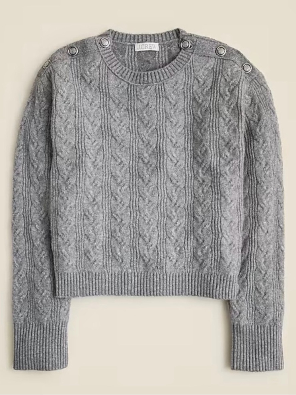 J. CREW Cable-knit sweater with buttons in Supersoft yarn Size Large Gray